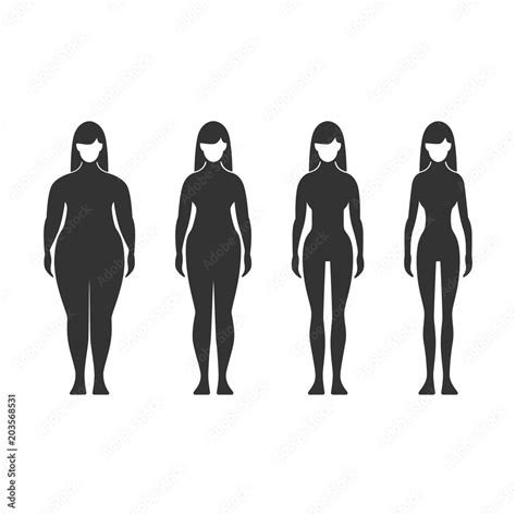 Vector Image Set Girl Slimmingfat And Slim Girl Female Body Before