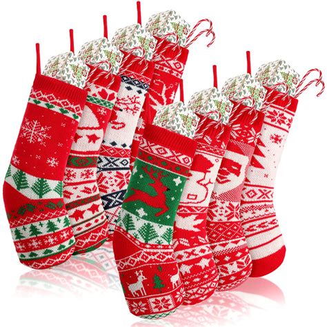 8 pack 18 inches knit christmas stockings large rustic yarn xmas stockings santa snowman