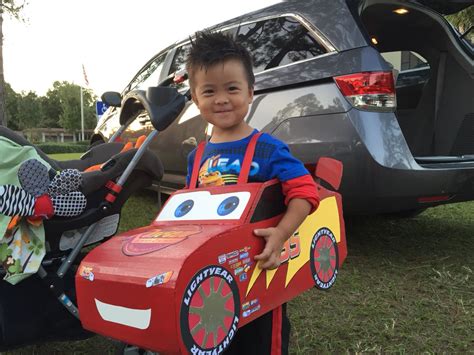 Wearing His Homemade Lightning McQueen Costume More Diy Baby Costumes