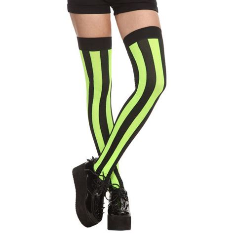 Black And Lime Striped Thigh Highs Hot Topic Striped Thigh High Socks Lime Green Socks