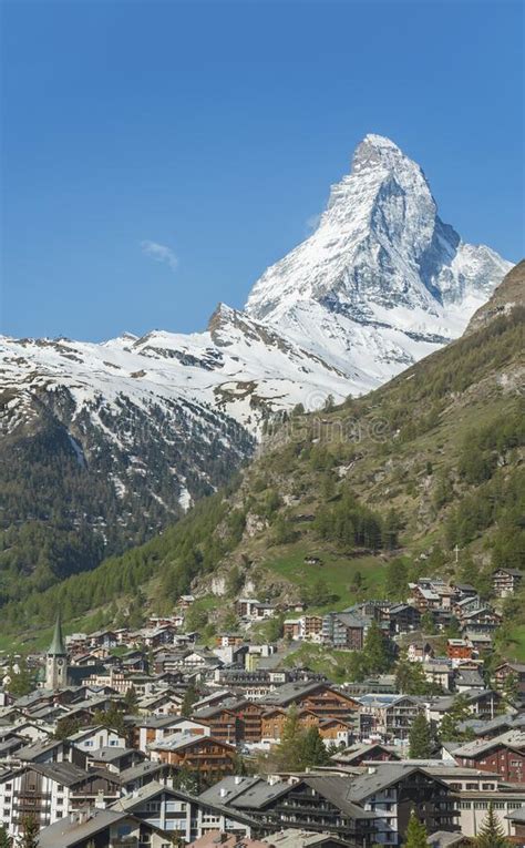 Idyllic Landscape Of Mountain Matterhorn And Zermatt Swiss Stock Photo