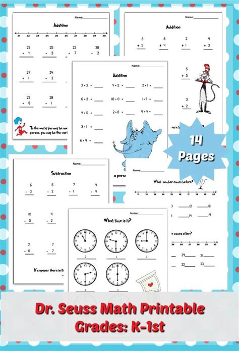 Free Dr. Seuss Printable Math Pack For Grades K-1st | Dr seuss math, Dr