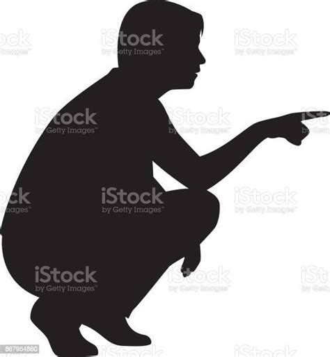 Woman Crouched Pointing Silhouette Stock Illustration Download Image