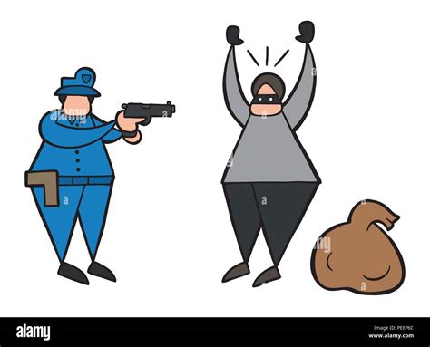 Vector Illustration Cartoon Thief Man With Face Masked And Sack Was