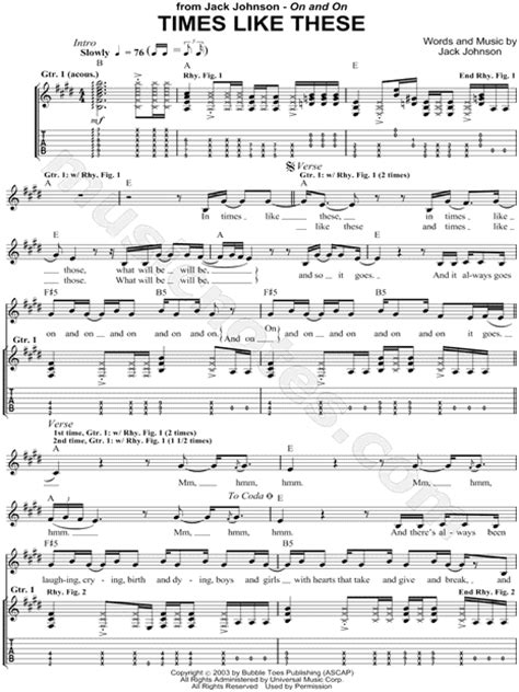 I remember way back when just chillin' by the boardwalk hanging out with my best friends who i've these are my friends they've always stuck right by my side i couldn't ask for a better group of fools such as these when we grow old we'll have the. Jack Johnson "Times Like These" Guitar Tab in E Major ...