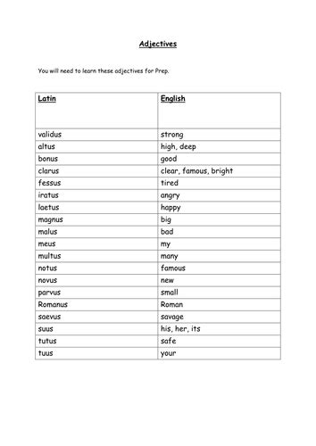 Differentiated Latin Adjectives Teaching Resources