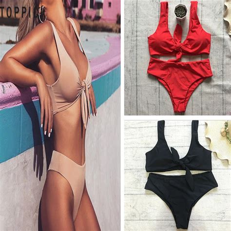 2019 Dada Busur Simpul Terikat Seksi Padat Baju Renang Push Up Bikini