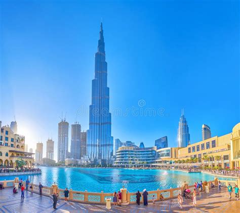 Panorama Of Burj Khalifa Lake S Highlights Dubai Uae Editorial Stock