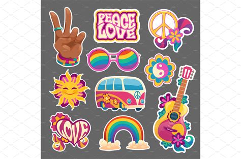 Hippie Stickers Or Icons Hand Illustrations ~ Creative Market