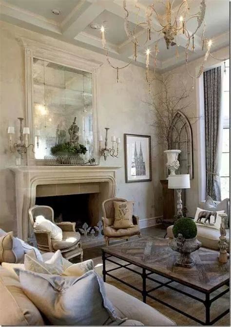 Love The Fireplace And Chandelier French Country Living Room French