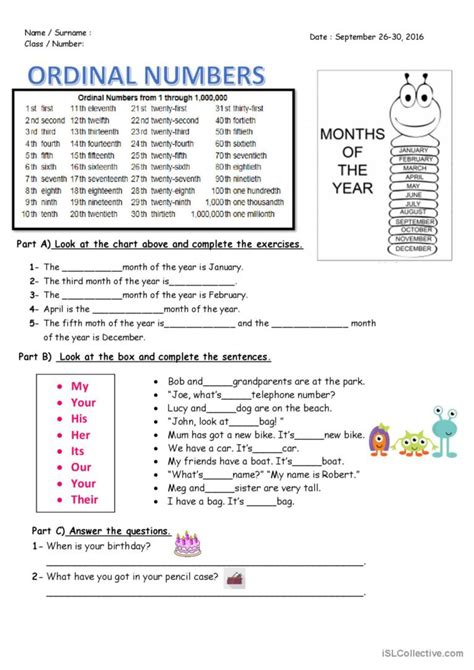 Ordinal Numbers English Worksheet Ordinal Numbers Online Exercise For