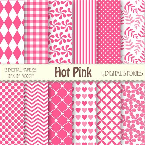 Hot Pink Digital Paper Hot Pink Basic Floral Etsy