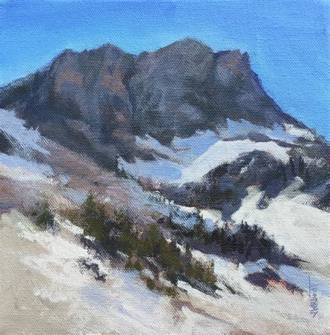 Landscape Acrylic Paintings Snow On The Mountain By