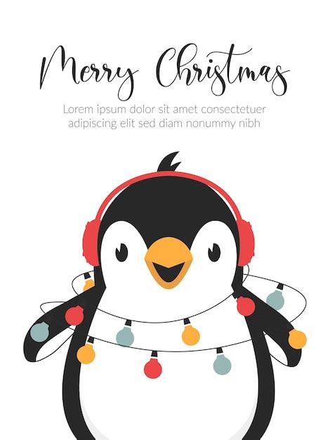 Premium Vector Merry Christmas Illustration Card Cute Penguin Character