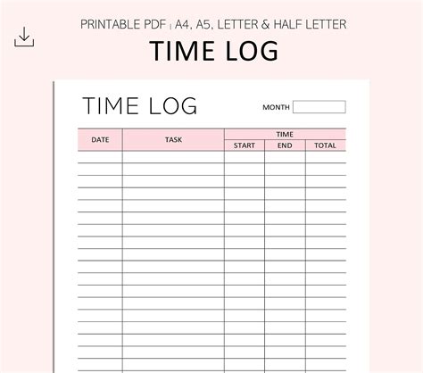 Time Log Printable Task Tracker Timesheet Printable Etsy Singapore