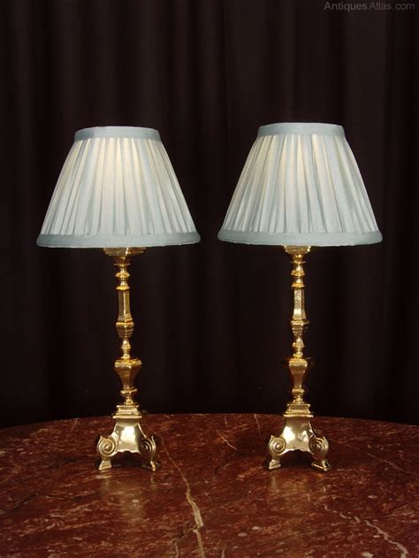 Antiques Atlas Pair Brass Candlestick Table Lamps And New Shades