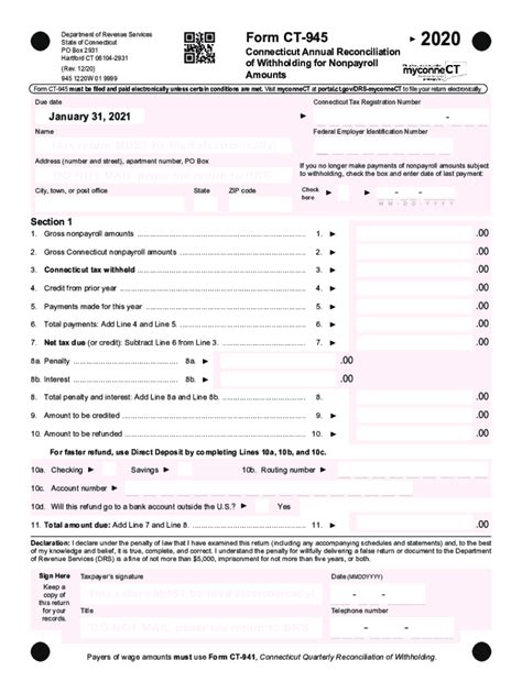 Ct Drs Ct 945 2020 2022 Fill Out Tax Template Online Us Legal Forms