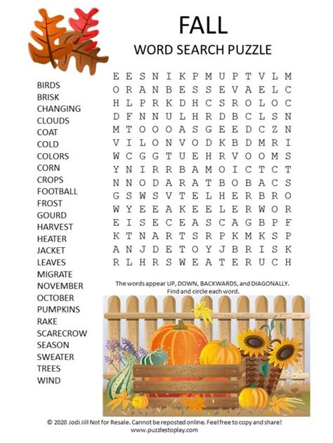 Printable Word Searches Fall