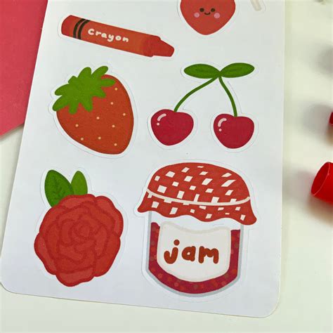 Cherry Red Sticker Sheet Cute Stickers Kawaii Food Etsy