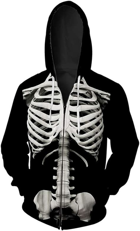 Unisex Skeleton Hoodie Costume Sweatshirt Zip Up Sport Hoodie Jacket
