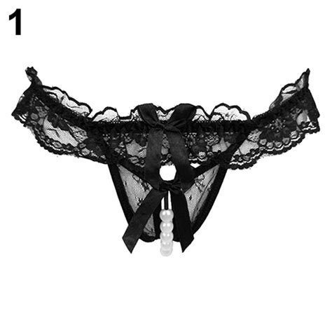 Women Fashion Sexy Lace Bowknot Open Crotch Thong Tanga