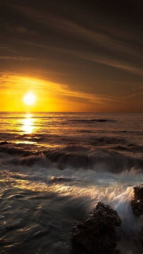 Coastal Waves Sunrise Android Phone Wallpaper ~