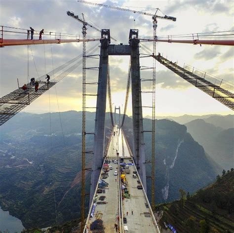 Qingshuihe Bridge Under Construction Over Qingshuie River In Wengan