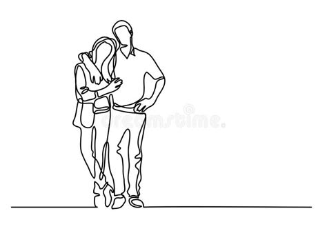 Continuous Line Drawing Of Standing Couple Stock Vector Illustration