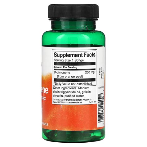 Swanson D Limonene Orange Peel Extract 250 Mg 60 Softgels