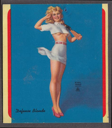 Defense Blonde Earl Moran Pin Up Miniature Blotter 1940s Rifle