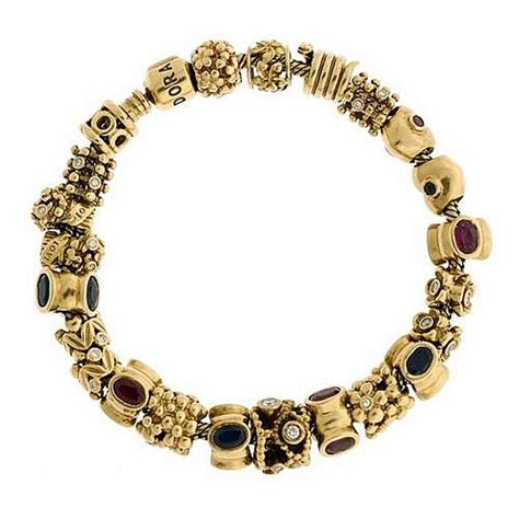 14ct Gold Charm Bracelet With Ruby Sapphire And Diamonds Bracelets