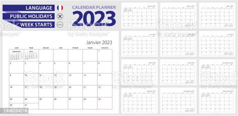 Vetores De Planejador De Calendário Francês Para 2023 Língua Francesa A