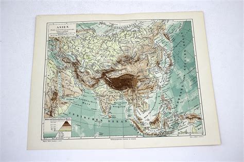 Original 1890s German Map Of Asia Full Color Etsy