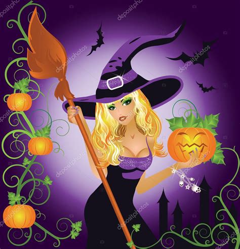 Halloween Sexy Witch With Pumpkin Vector Illustration Stock Vector