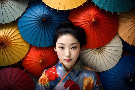 Premium Ai Image Beautiful Japanese Geisha Girl Maiko Lying Under