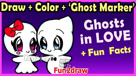 How To Draw And Color Cute Ghost Couple In Love Easy