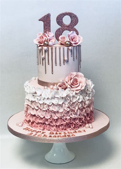 another version of our 2 tier blush pink and rose gold ombre ruffle 18th birthday cake 18th