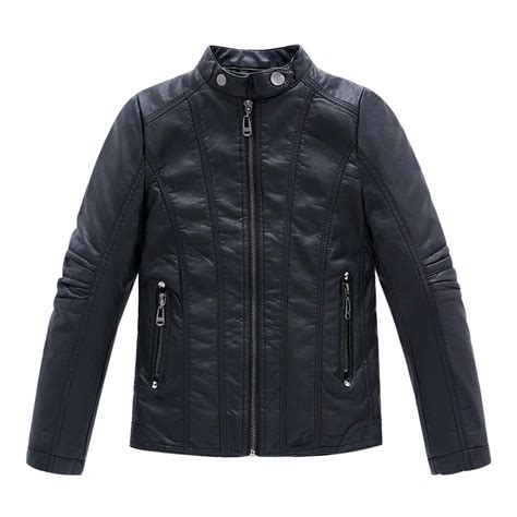Buy Loktarc Boys Stand Collar Faux Leather Moto Jacket Black Size 160