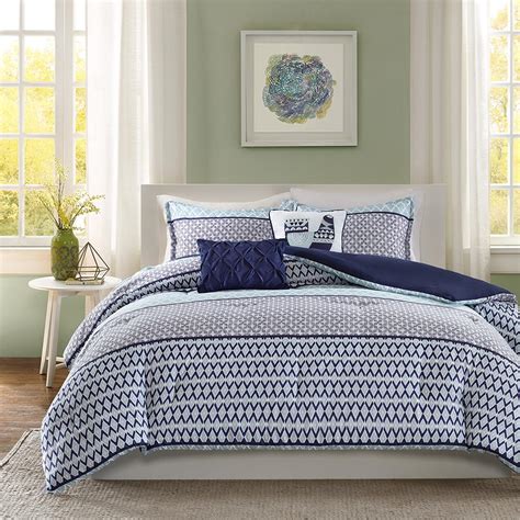 Beautiful Blue Stripes Geometric Design Comforter Set Full Queen Twin