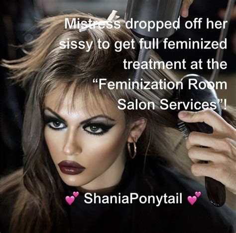 Forced Feminization Dramatic Makeup Salon Services Sissy Captions Leather Mini Skirts