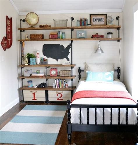 Install shelves along the perimeter of your bedroom walls. 20 Cool DIY Shelf Ideas to Spruce Up Your Boy's Room Wall 2017