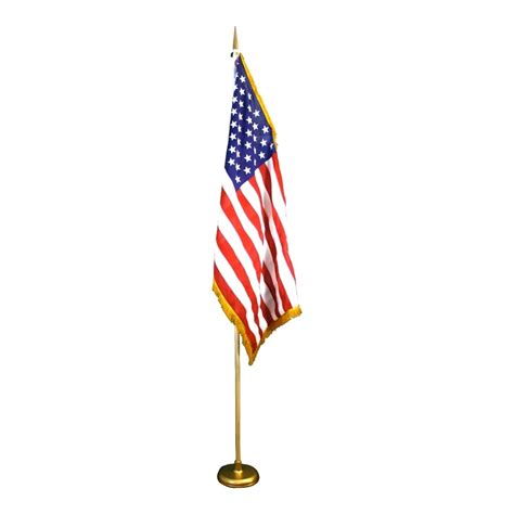 3 X 5 Ft United States Flag Fringed W Grommets Flagpole Set