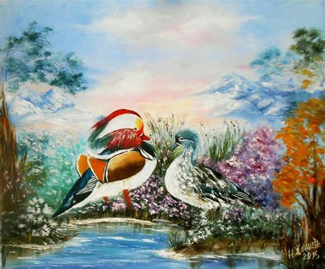 Mandarin Ducks Feng Shui Love Artwork Duck Painting Bird Art Design
