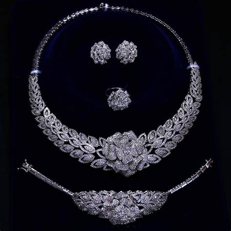 Expensive Luxury Big 4pcs Jewelry Set For Wedding Party Necklace