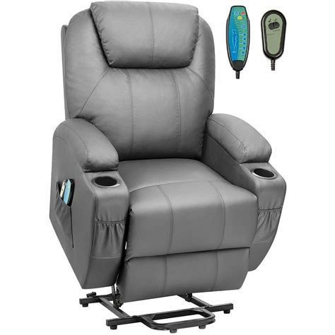 Vineego Electric Power Lift Recliner Faux Leather Lift Assist Chair With Massage And Heat Gray