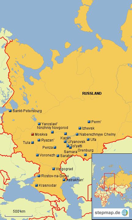 Die landkarte ist ein interaktiver und leicht zu bedienender reiseführer. StepMap - europäisches Russland - Landkarte für Russland