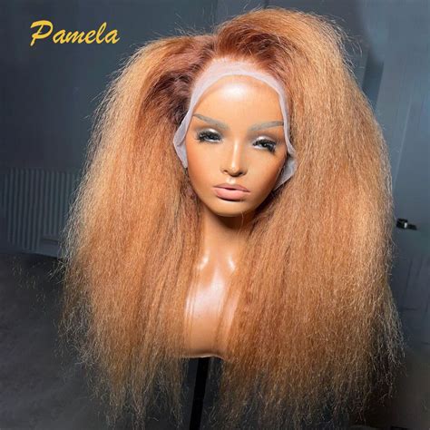 250 High Density Honey Blonde Kinky Straight 13x4 Lace Front Human Hair Wigs 27 Colored Lace