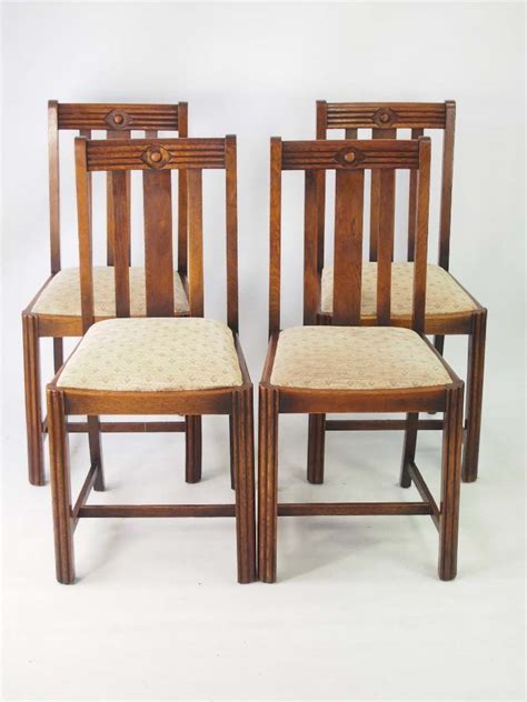 Set 4 Vintage Art Deco Oak Dining Chairs