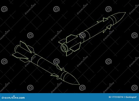 Military Missile 3d Vector Outline Illustration Stock Vector