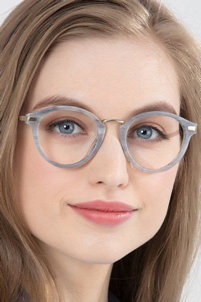 Light Gray Round Prescription Eyeglasses Medium Full Rim Acetate